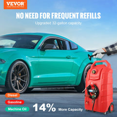 VEVOR Fuel Caddy, 32 Gallon, Portable Fuel Storage Tank On-Wheels, with 12V DC Transfer Pump, Gasoline Diesel Fuel