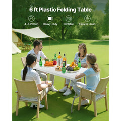 VEVOR Folding Table, 6 Ft Heavy Duty Portable Fold-in-Half Utility Table, Indoor Outdoor Plastic Rectangle Table with