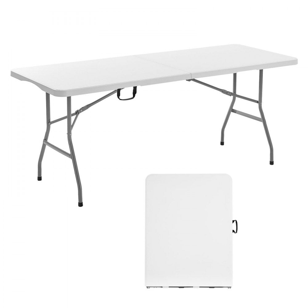 VEVOR Folding Table, 6 Ft Heavy Duty Portable Fold-in-Half Utility Table, Indoor Outdoor Plastic Rectangle Table with