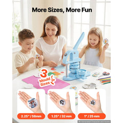 VEVOR Button Maker Machine 1"/1.25"/2.25"(25/32/58 mm) Pin Maker Blue, with 300pcs Button Parts, Circle Cutter and