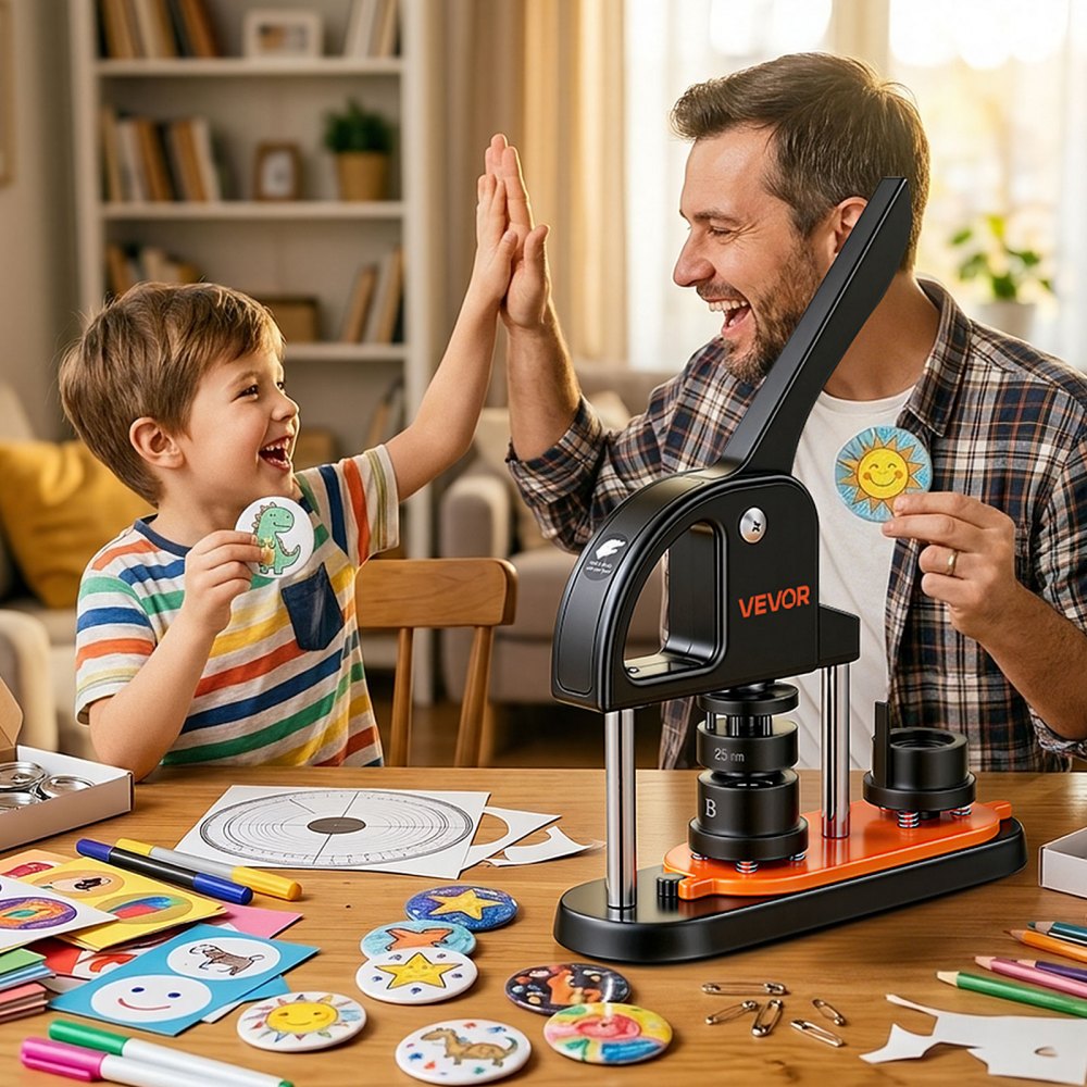 VEVOR Button Maker Machine, 0.98 inch/25mm Pin Maker with 500pcs Button Parts, Button Maker with Panda Magic Book