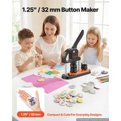VEVOR Button Maker, 1.25 inch/32mm Pin Maker with 500pcs Button Parts, Ergonomic Arc Handle Punch Press Kit, Button