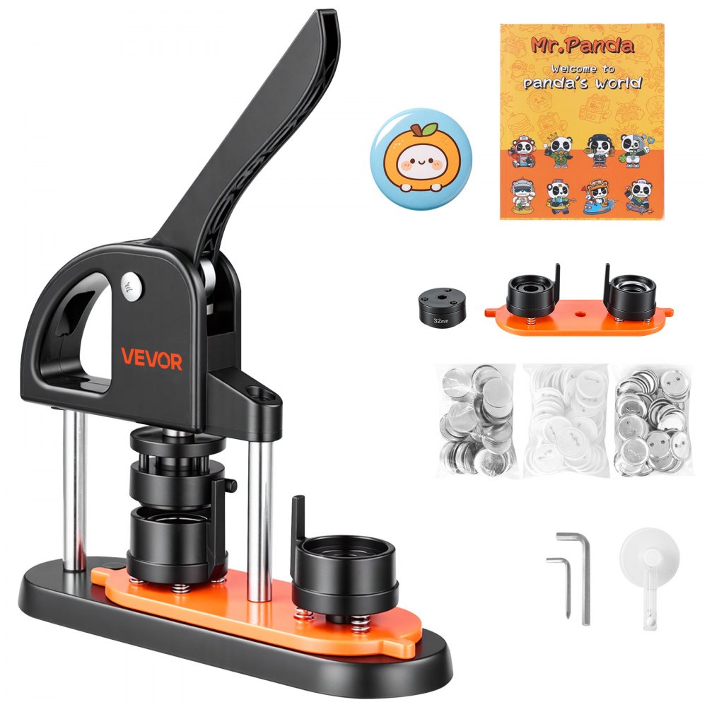 VEVOR Button Maker, 1.25 inch/32mm Pin Maker with 500pcs Button Parts, Ergonomic Arc Handle Punch Press Kit, Button