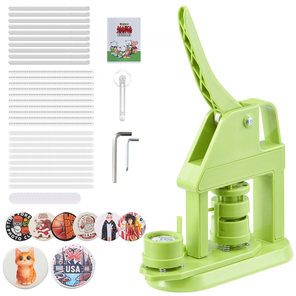 VEVOR Button Maker Machine, 1.26 in, Plastic Pin Maker with 500pcs Button Parts, Mr. Panda Magic Book, Circle Cutter