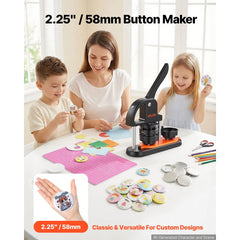 VEVOR Button Maker Machine, 2.28 inch/58mm Pin Maker with 100pcs Button Parts, Ergonomic Arc Handle Punch Press Kit