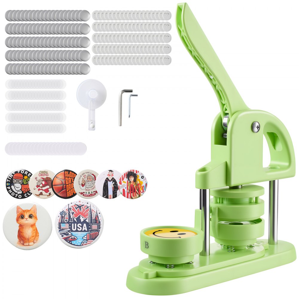 VEVOR Button Maker Machine, 2.28 in, Plastic Pin Maker with 100pcs Button Parts, Circle Cutter and Hex Wrenches