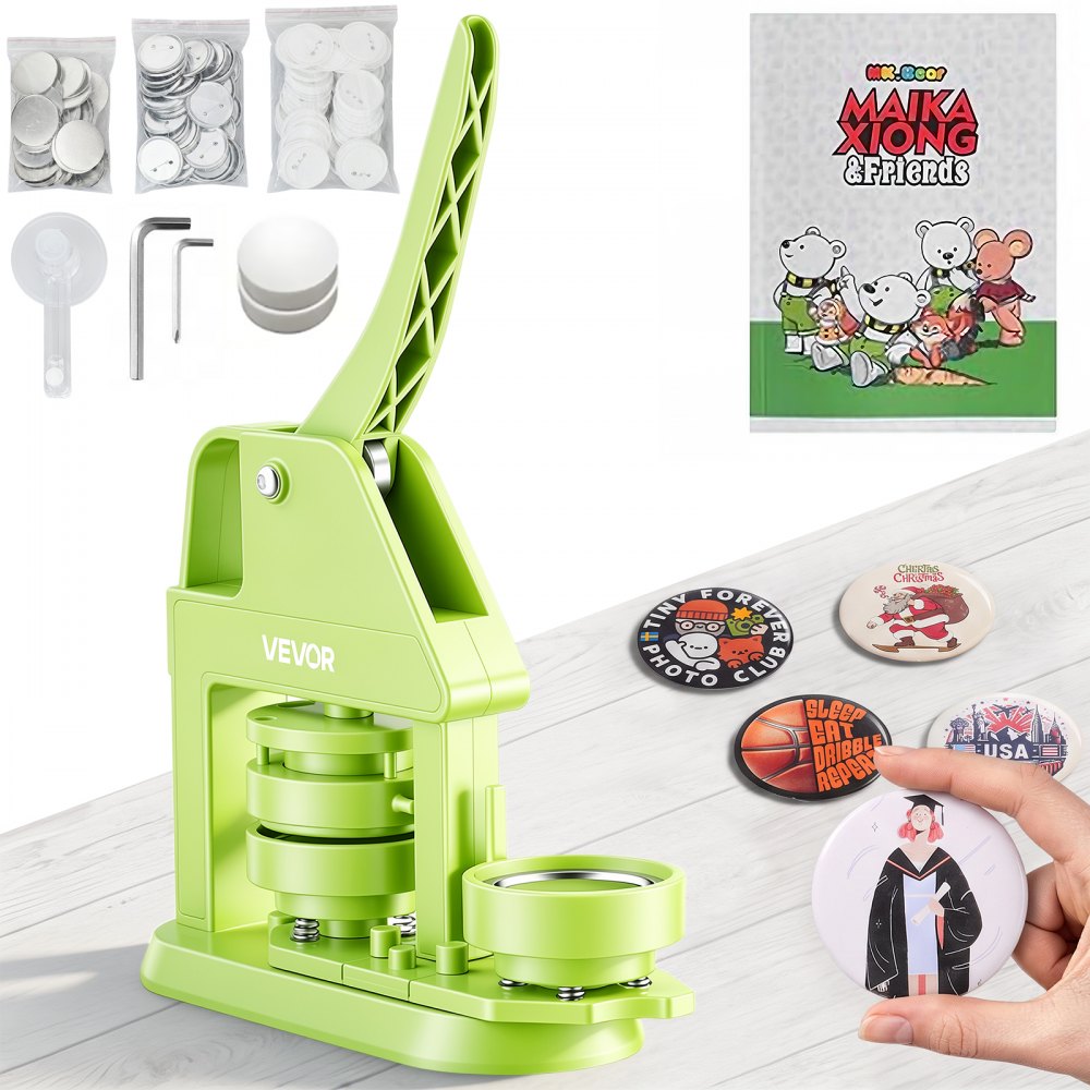 VEVOR Button Maker Machine, 2.28 in, Plastic Pin Maker with 100pcs Button Parts, Mr. Panda Magic Book, Circle Cutter