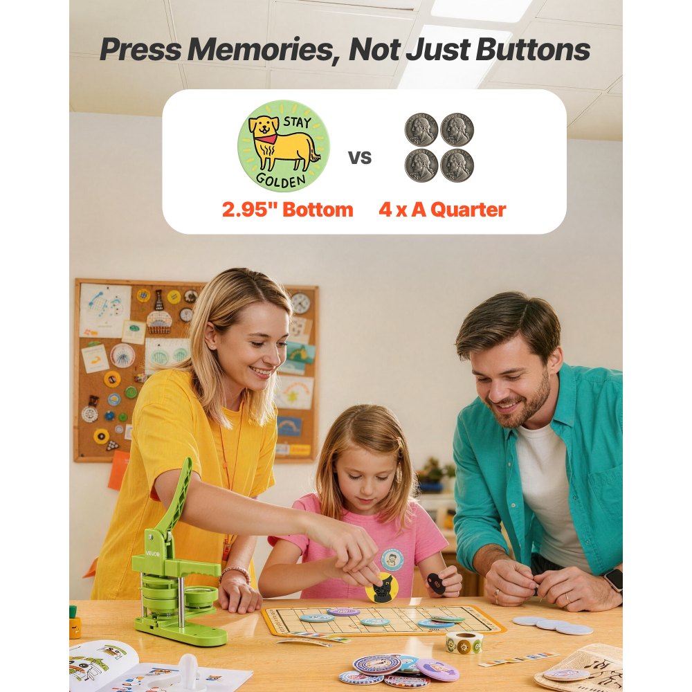 VEVOR Button Maker Machine, 2.95 in, Plastic Pin Maker with 100pcs Button Parts, Mr. Panda Magic Book, Circle Cutter