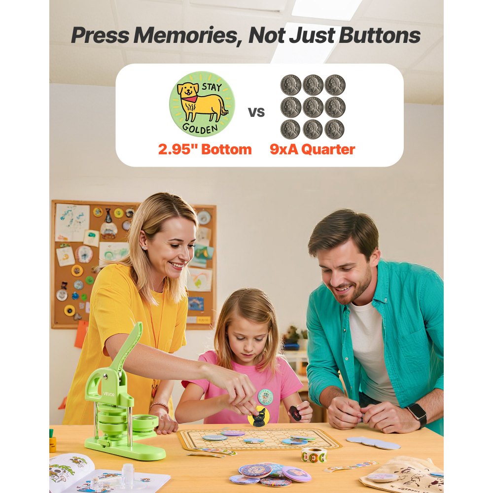 VEVOR Button Maker Machine, 2.95 in, Plastic Pin Maker with 100pcs Button Parts, Circle Cutter and Magic Book