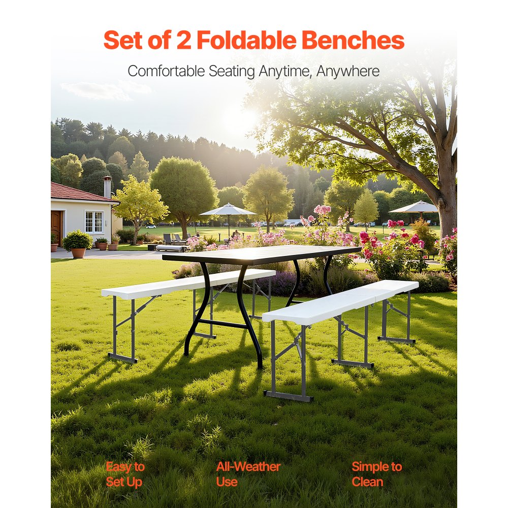 VEVOR Plastic Folding Bench, 6 ft Portable Bench for Indoor/Outdoor Picnic Party Patio Camping Dining, Foldable Smooth