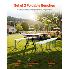 VEVOR Plastic Folding Bench, 6 ft Portable Bench for Indoor/Outdoor Picnic Party Patio Camping Dining, Foldable Smooth