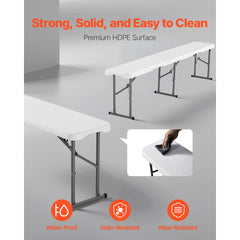 VEVOR Plastic Folding Bench, 6 ft Portable Bench for Indoor/Outdoor Picnic Party Patio Camping Dining, Foldable Smooth
