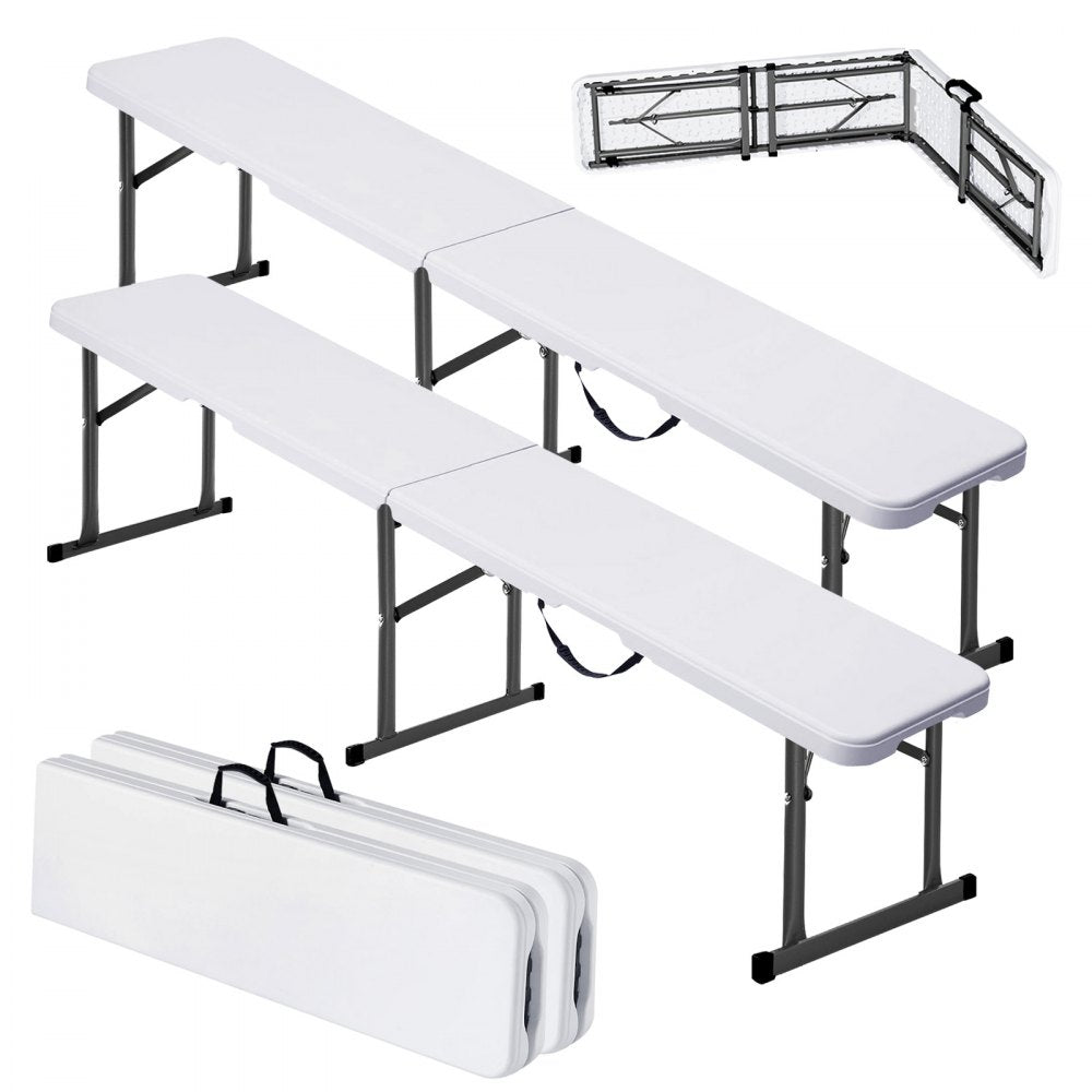 VEVOR Plastic Folding Bench, 6 ft Portable Bench for Indoor/Outdoor Picnic Party Patio Camping Dining, Foldable Smooth