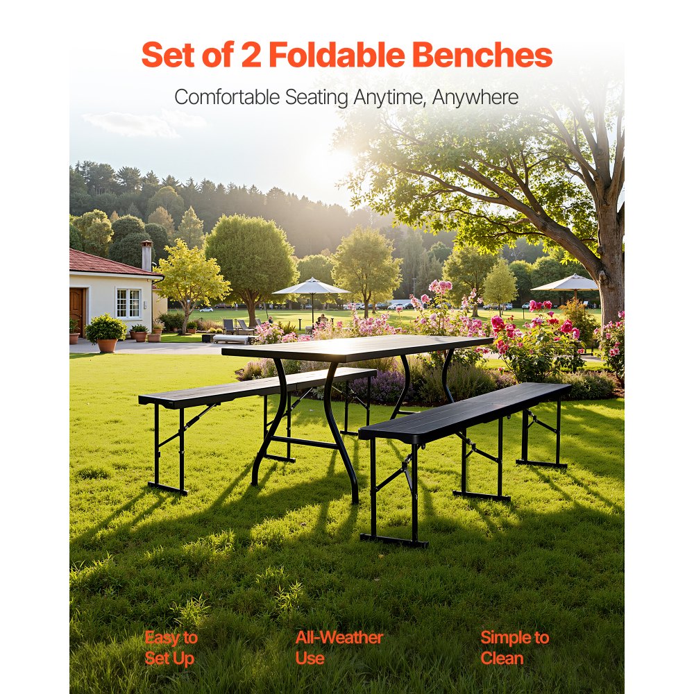 VEVOR Plastic Folding Bench, 6 ft Portable Bench for Outdoor Picnic Party Camping Dining, Foldable Smooth HDPE Seat for