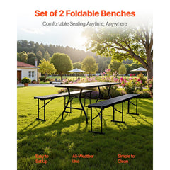 VEVOR Plastic Folding Bench, 6 ft Portable Bench for Outdoor Picnic Party Camping Dining, Foldable Smooth HDPE Seat for