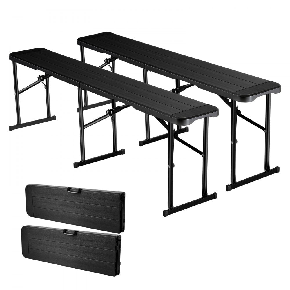 VEVOR Plastic Folding Bench, 6 ft Portable Bench for Outdoor Picnic Party Camping Dining, Foldable Smooth HDPE Seat for
