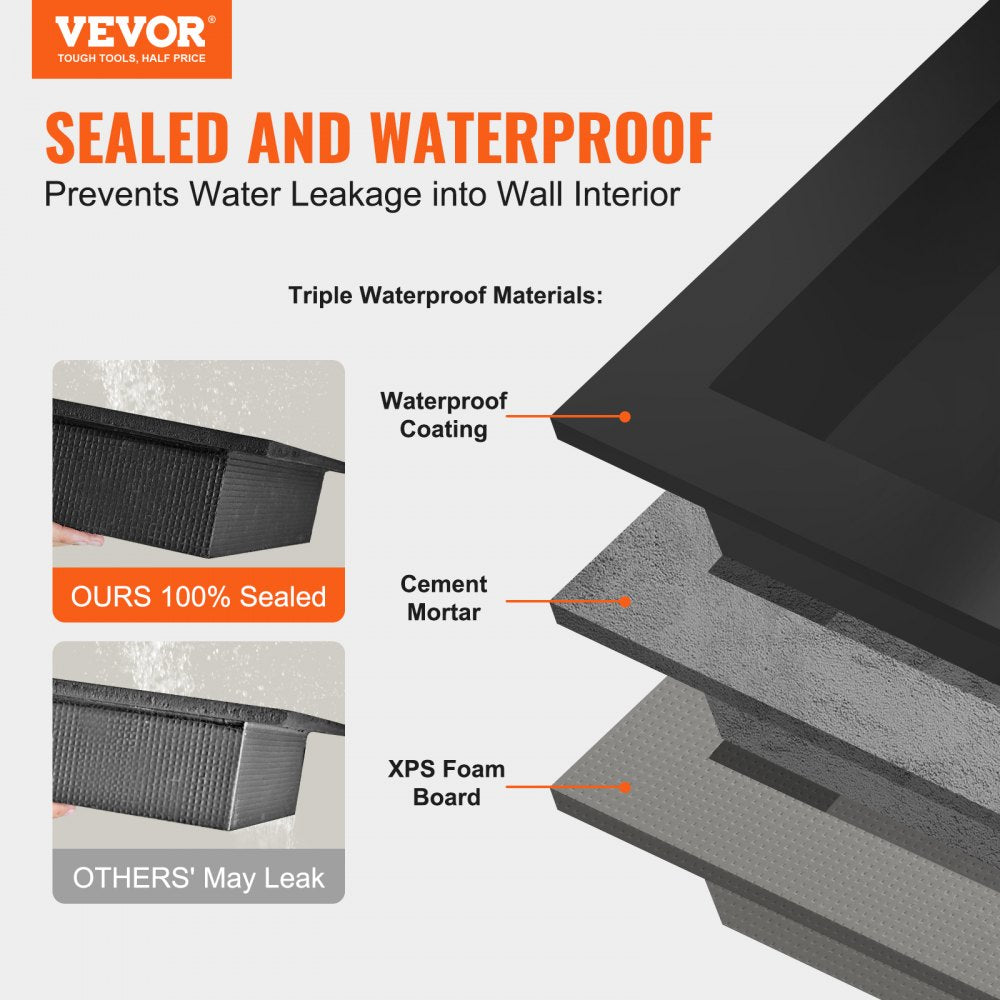 VEVOR Shower Niche Ready for Tile 16" x 32", Double Shelf Organizer, Square Corners Wall-inserted Niche Recessed