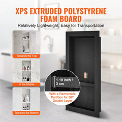 VEVOR Shower Niche Ready for Tile 16" x 32", Double Shelf Organizer, Square Corners Wall-inserted Niche Recessed