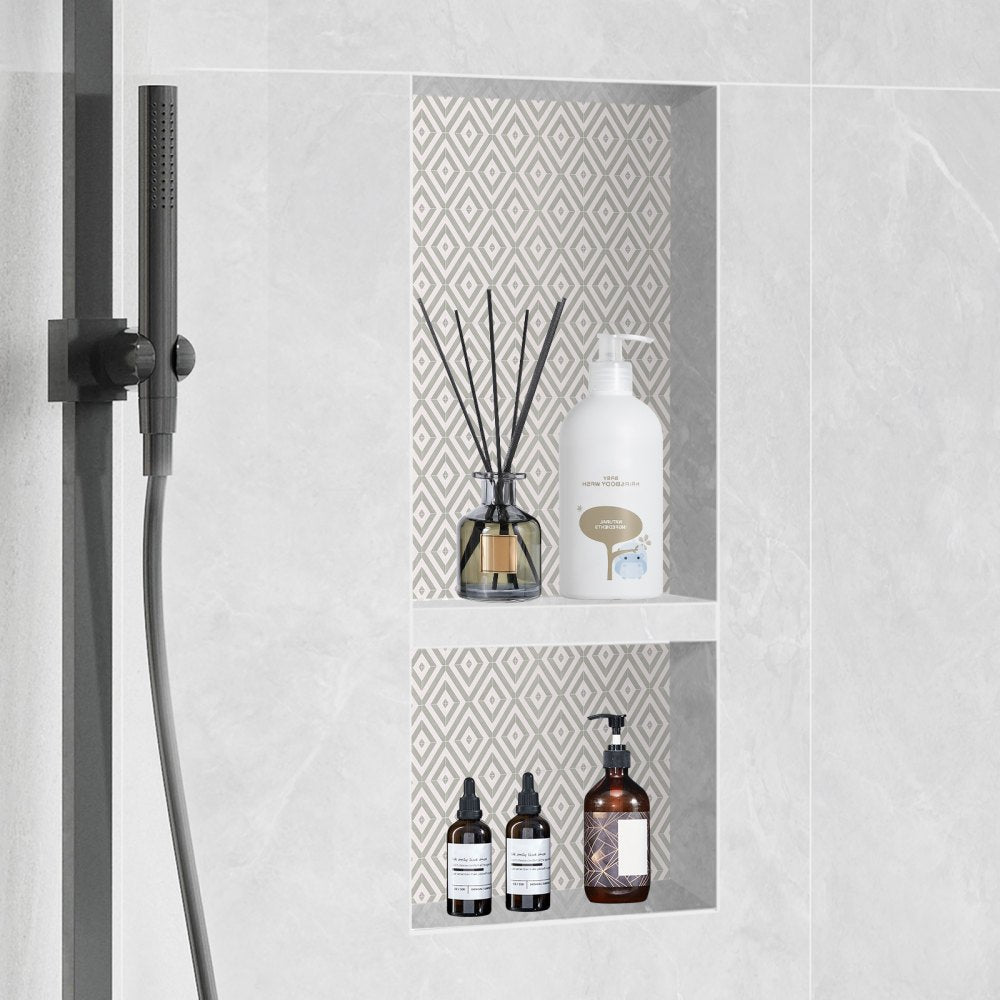 VEVOR Shower Niche Ready for Tile 16" x 32", Double Shelf Organizer, Square Corners Wall-inserted Niche Recessed