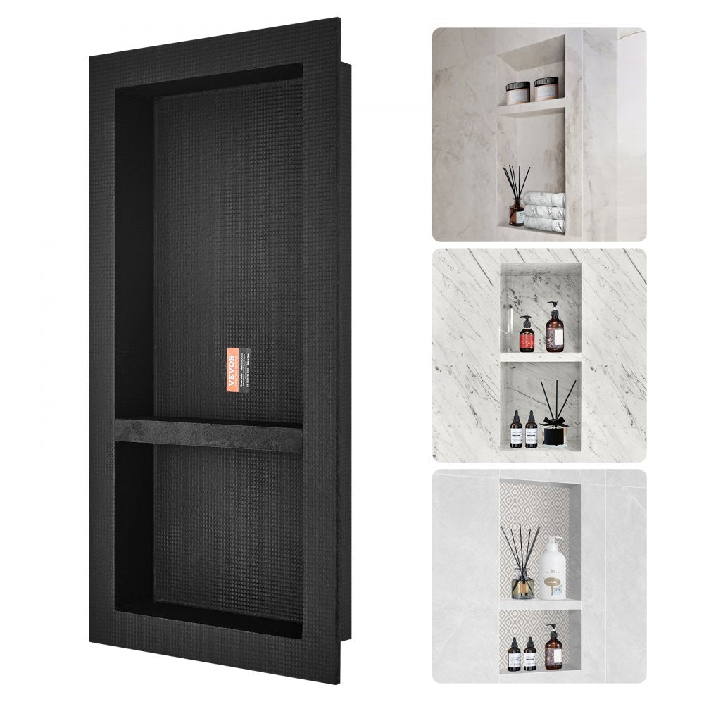 VEVOR Shower Niche Ready for Tile 16" x 32", Double Shelf Organizer, Square Corners Wall-inserted Niche Recessed