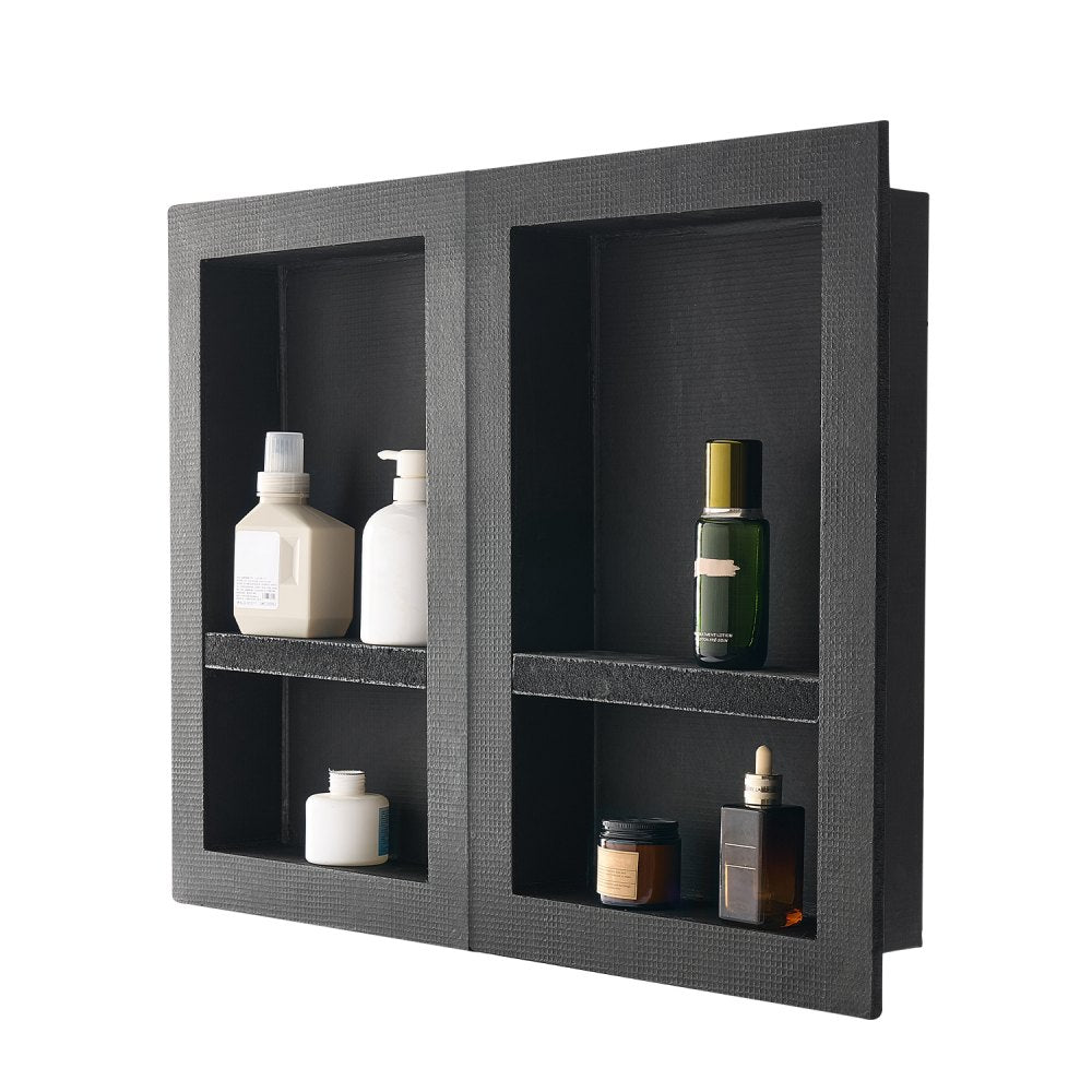 VEVOR Shower Niche, 16 x 24 inch + 16 x 24 inch Recessed Wall Niche with Movable Shelf, 4 inch Thick Modern