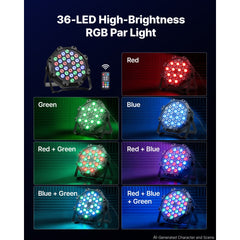 VEVOR LED Par Lights, 4 Pack 36 LED RGB Stage Lights Uplight Stage Lighting, for DJ, Event, Music Party, Wedding, Bar