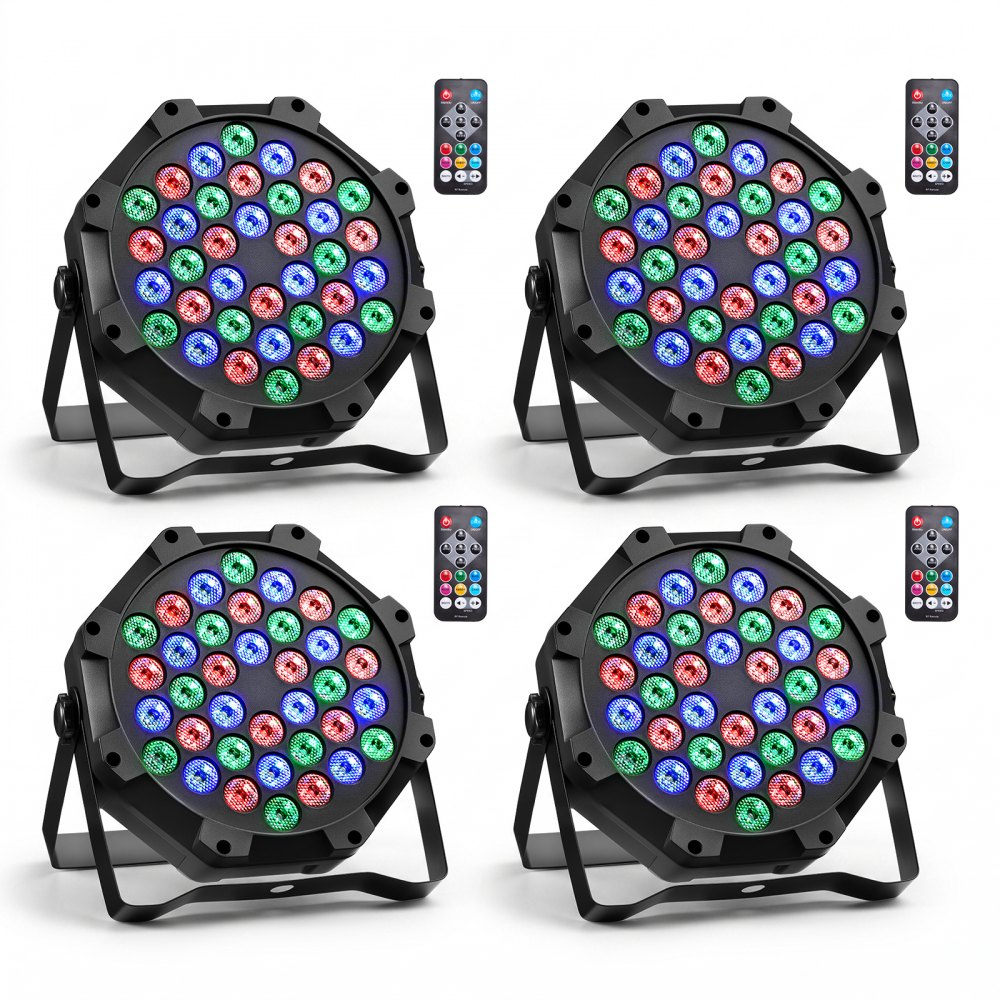 VEVOR LED Par Lights, 4 Pack 36 LED RGB Stage Lights Uplight Stage Lighting, for DJ, Event, Music Party, Wedding, Bar