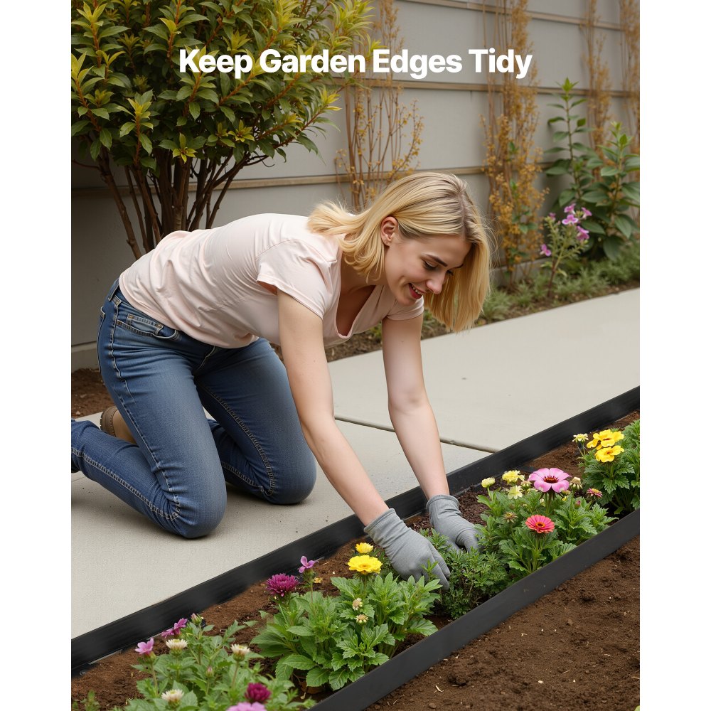 VEVOR Landscape Edging, 20 ft x 2 in Plastic Garden Border Edging with 120 Spikes, No Dig, Flexible Lawn Edgings Roll