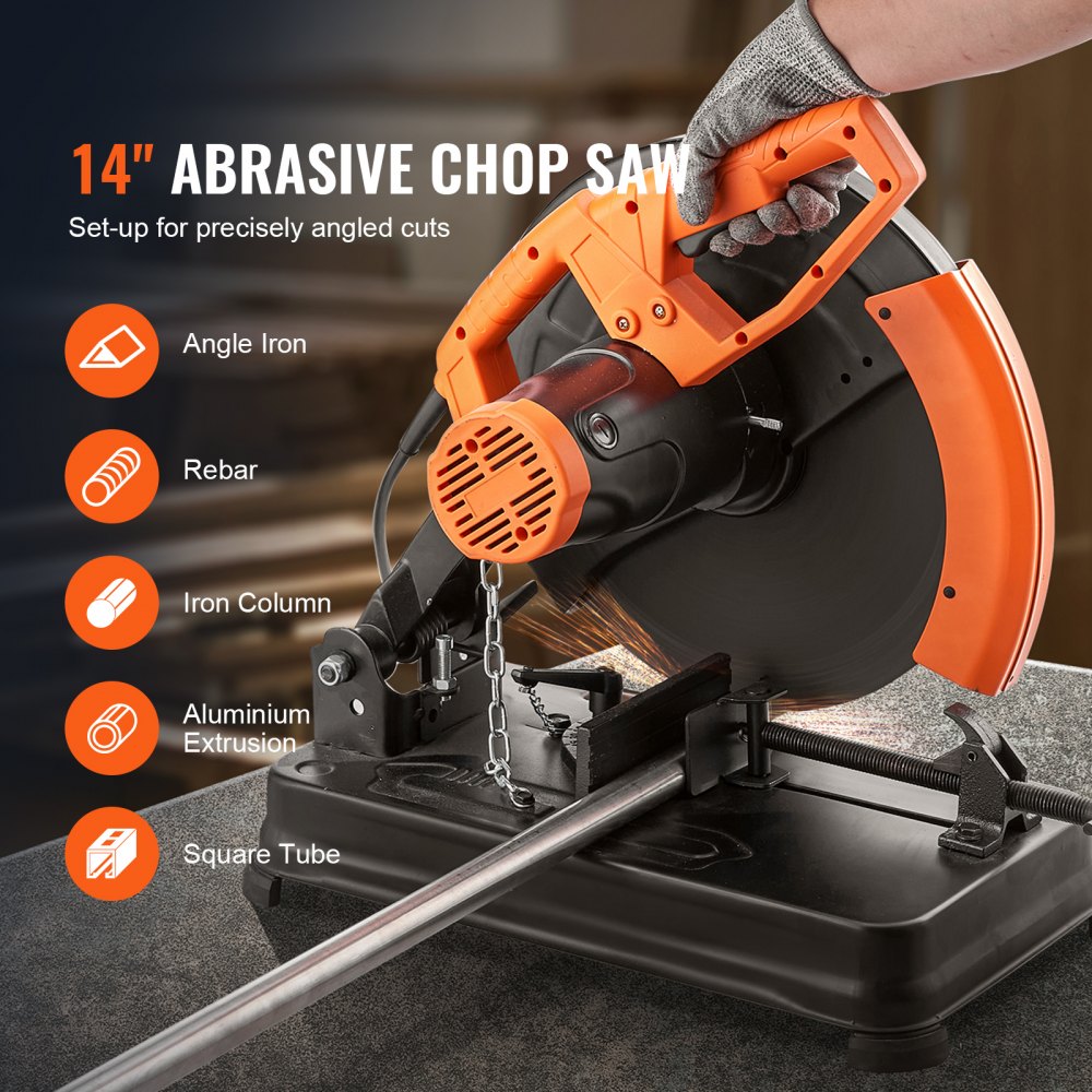 VEVOR Abrasive Chop Saw, 14"/355mm Blade Diameter Cut Off Saw, 2300W 3600RPM Steel Cutting Machine, 0-45° Adjustable