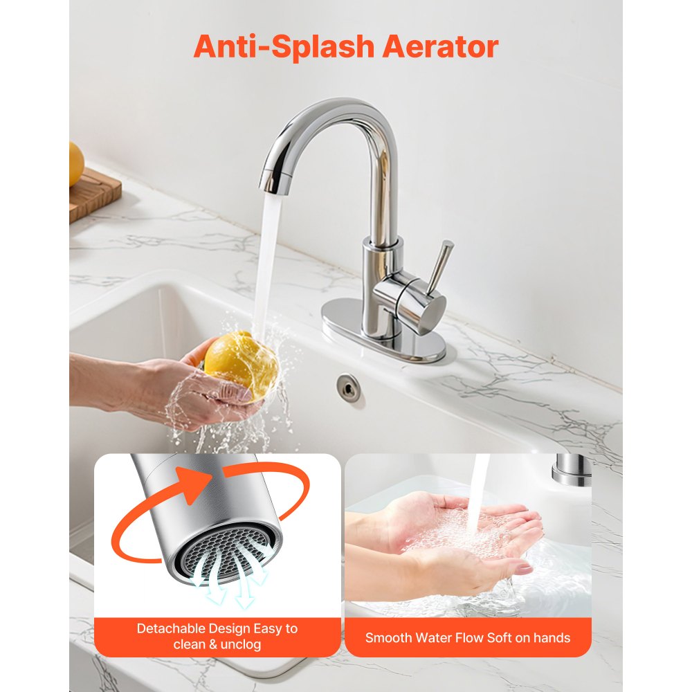 VEVOR Single Handle Sink Faucet, Kitchen Faucet Brushed Nickel Single Handle, Kitchen Water Faucets with Anti-Splash