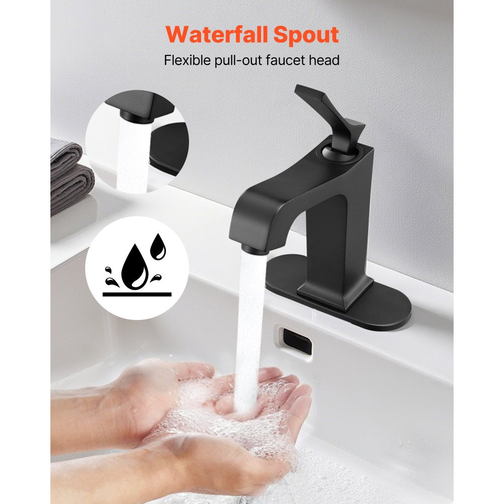 VEVOR Single Handle Sink Faucet, Matte Black Finish Faucet Kitchen Sink, Kitchen Water Faucets with Push-Button Drain