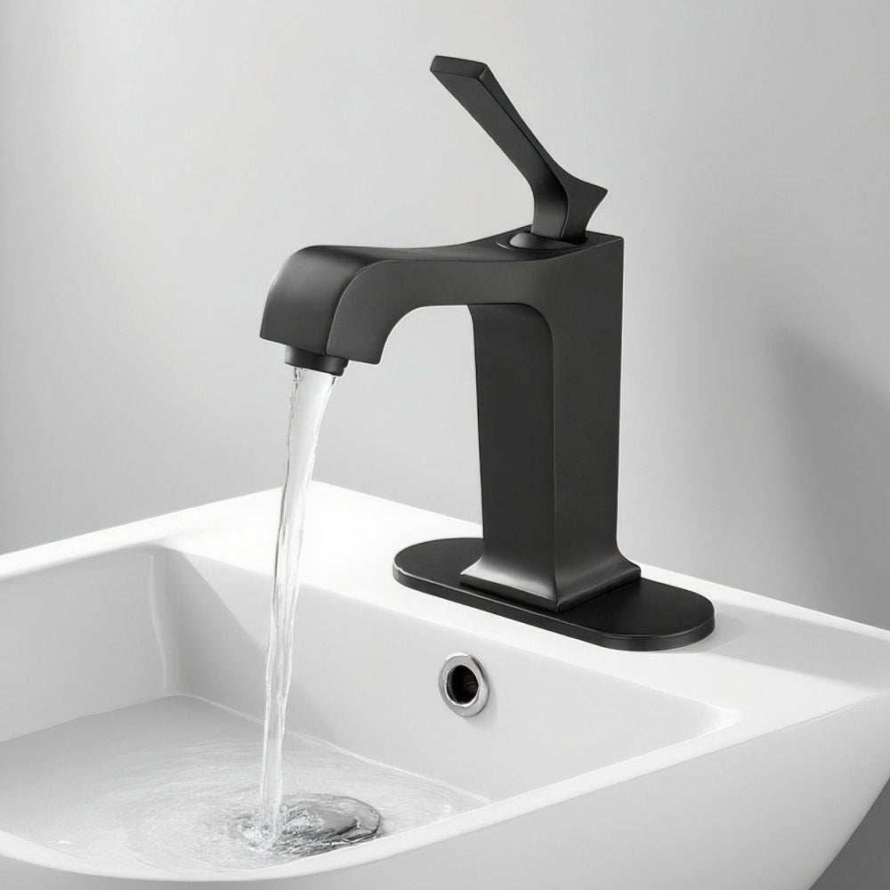 VEVOR Single Handle Sink Faucet, Matte Black Finish Faucet Kitchen Sink, Kitchen Water Faucets with Push-Button Drain