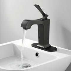 VEVOR Single Handle Sink Faucet, Matte Black Finish Faucet Kitchen Sink, Kitchen Water Faucets with Push-Button Drain