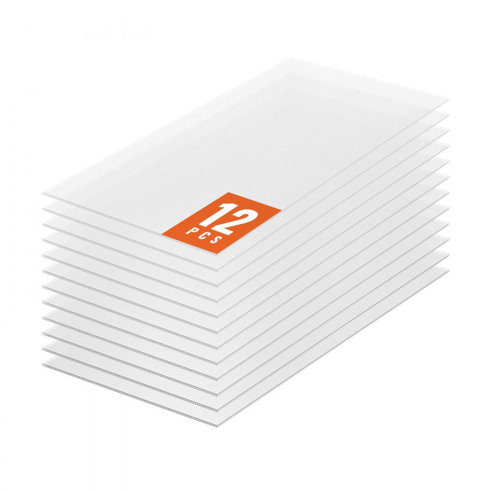 VEVOR 12 Pack Polycarbonate Greenhouse Panels, 2' X 4' X 0.24'' Roof Panels Sheets, Waterproof UV Protected Corrugated