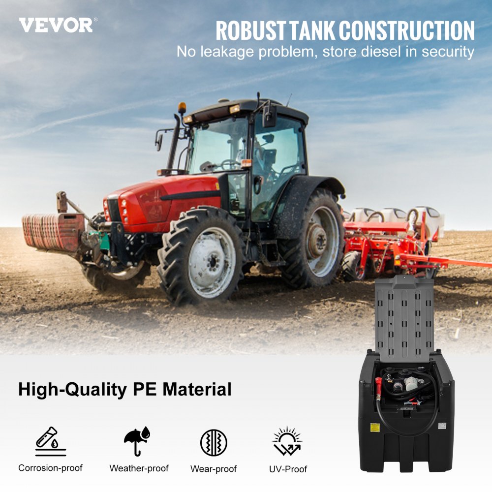 VEVOR Portable Diesel Tank, 116 Gallon Capacity & 10 GPM Flow Rate, Diesel Fuel Tank with 12V Electric Transfer Pump