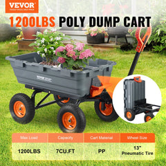 VEVOR Garden Cart, Durable Poly Dump Cart with Simple Assembly Steel Frame, Versatile Dump Wagon with Dual-Function