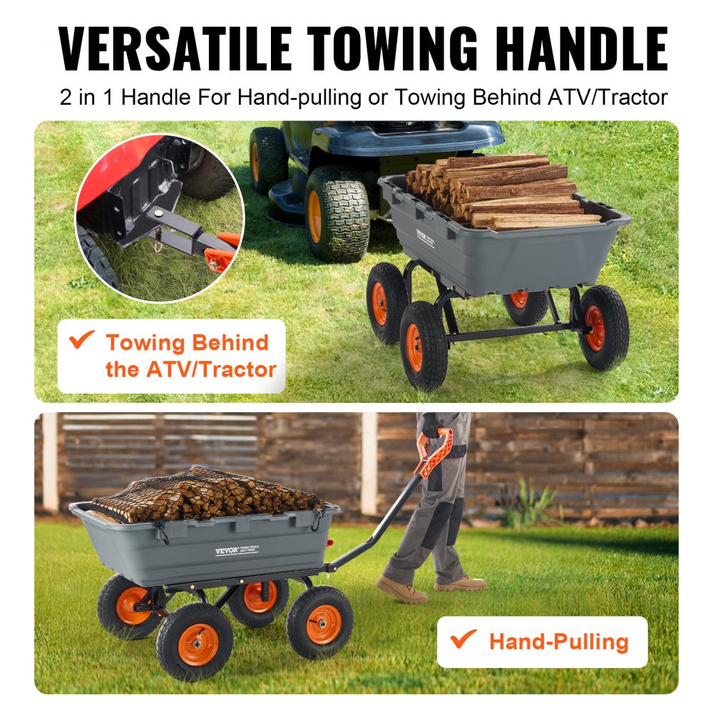 VEVOR Garden Cart, Durable Poly Dump Cart with Simple Assembly Steel Frame, Versatile Dump Wagon with Dual-Function