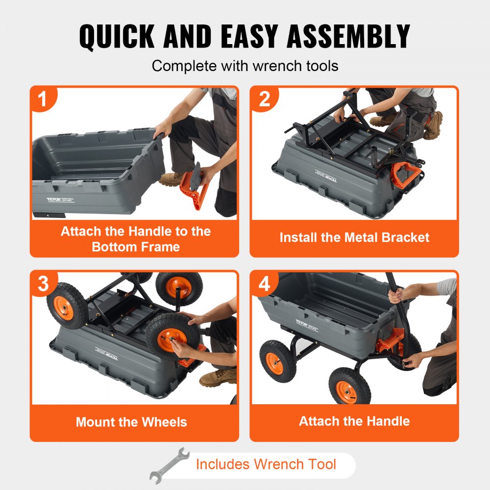 VEVOR Garden Cart, Durable Poly Dump Cart with Simple Assembly Steel Frame, Versatile Dump Wagon with Dual-Function