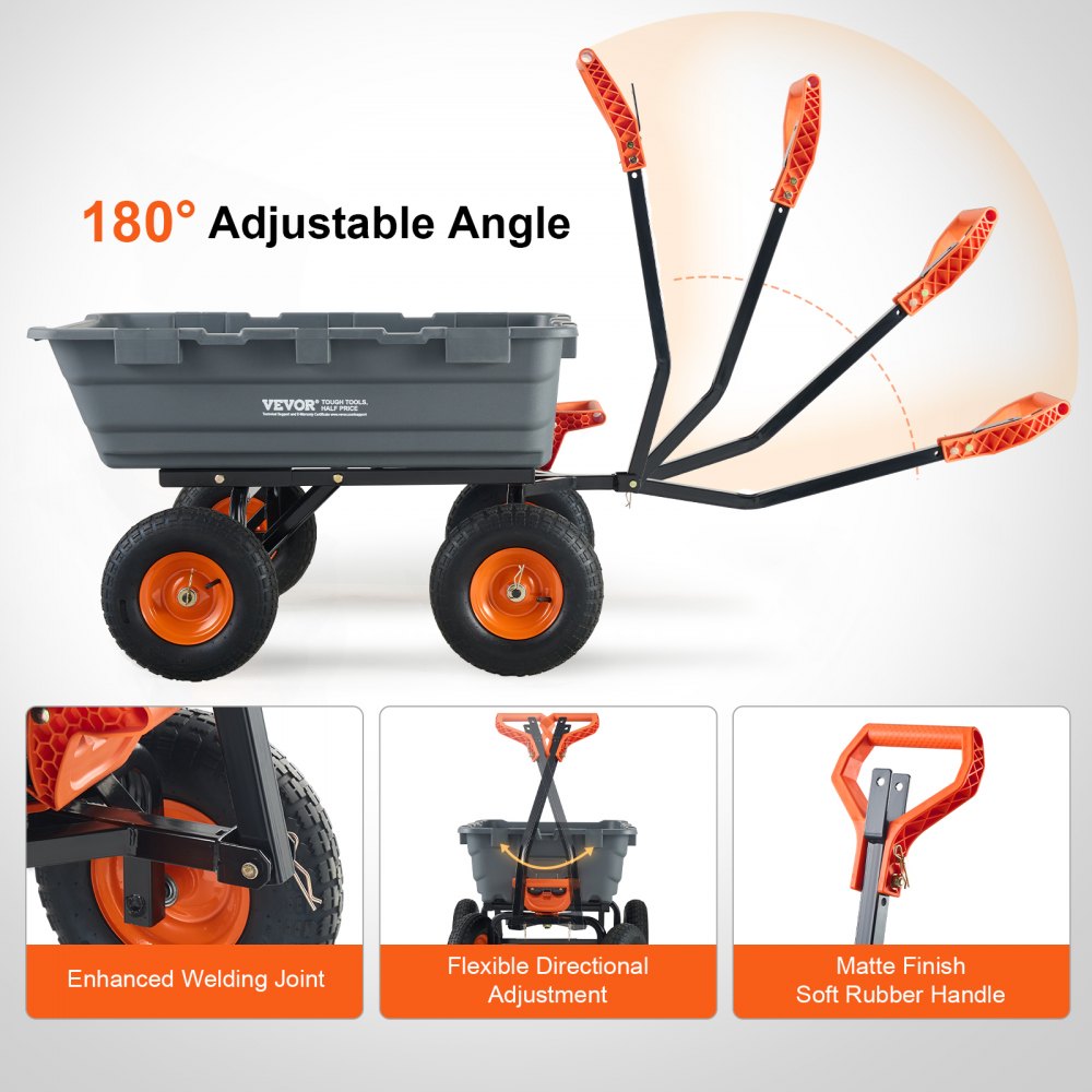 VEVOR Garden Cart, Durable Poly Dump Cart with Simple Assembly Steel Frame, Versatile Dump Wagon with Dual-Function