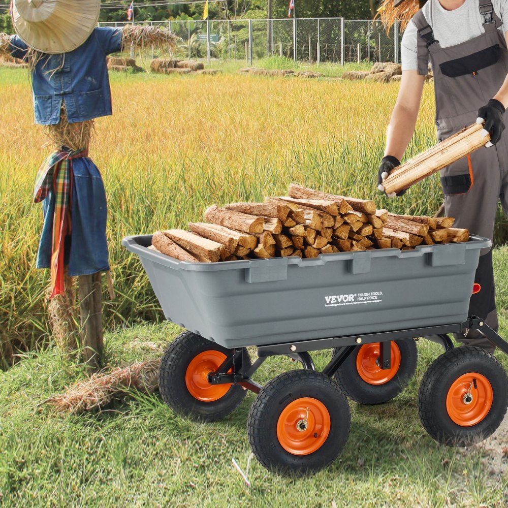 VEVOR Garden Cart, Durable Poly Dump Cart with Simple Assembly Steel Frame, Versatile Dump Wagon with Dual-Function