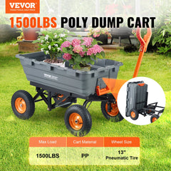 VEVOR Garden Cart, Durable Poly Dump Cart with Simple Assembly Steel Structure, Versatile Dump Wagon with Dual-Function