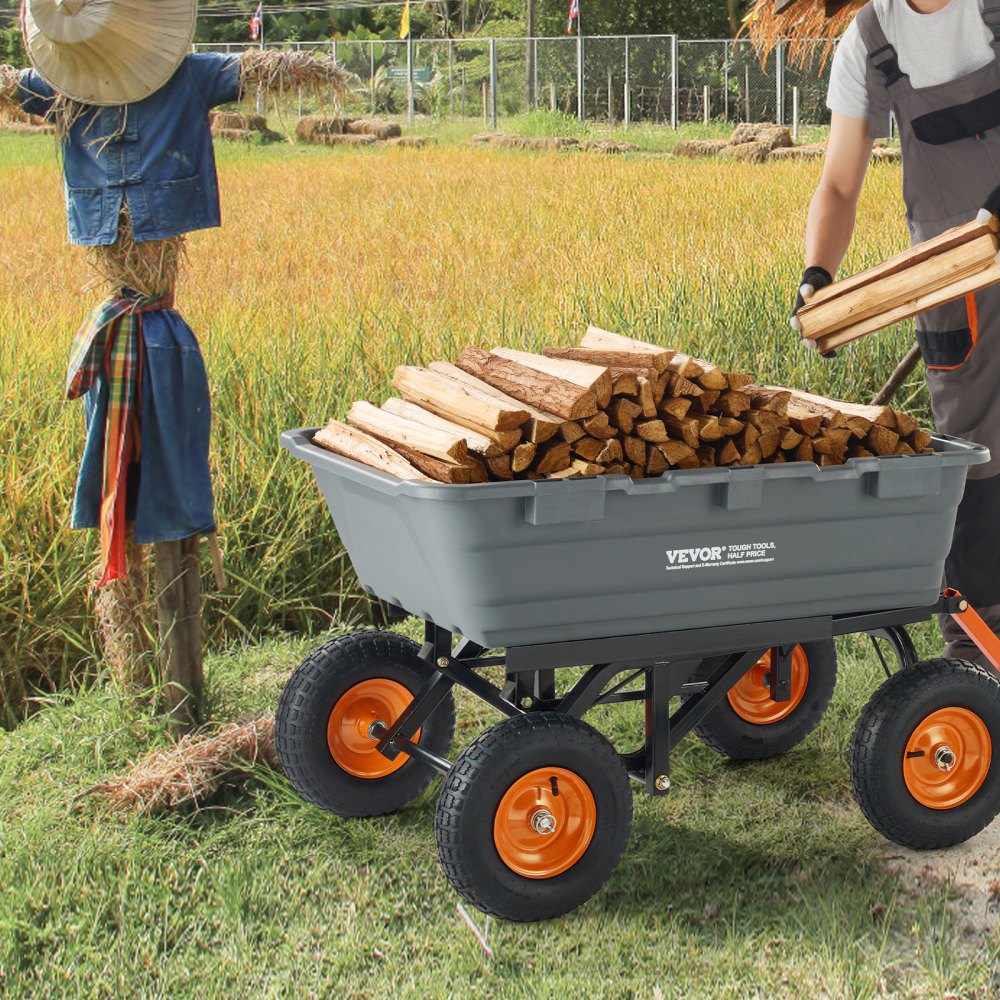 VEVOR Garden Cart, Durable Poly Dump Cart with Simple Assembly Steel Structure, Versatile Dump Wagon with Dual-Function