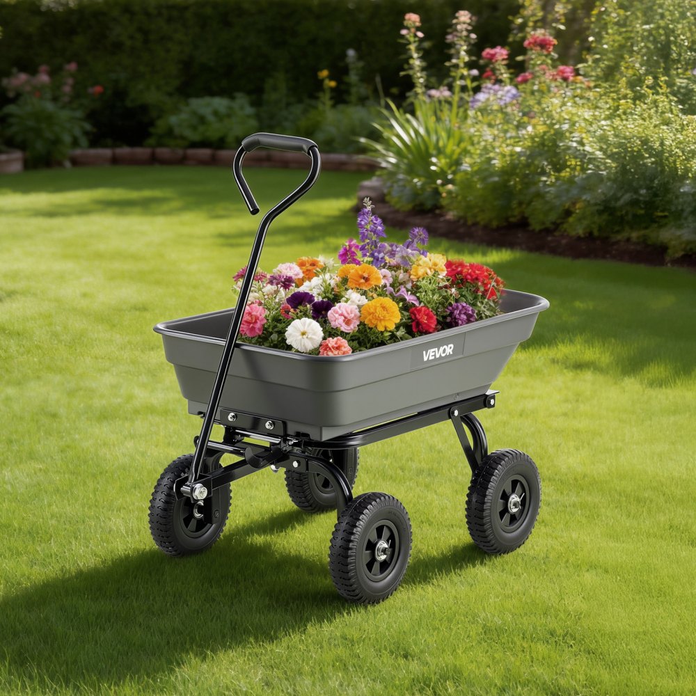 VEVOR Garden Dump Cart, 400 lbs Poly Dump Cart, Garden Carts Dumps Wagon with 90° Quick-Dumps Mechanism, 180° Swivel
