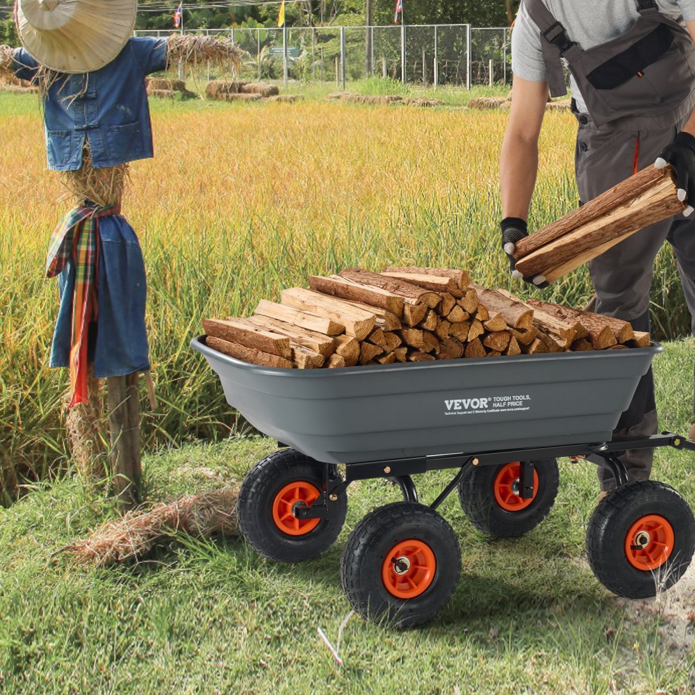 VEVOR Garden Cart, Durable Poly Dump Cart with Simple Assembly Steel Framework, Versatile Dump Cart with Dual-Function