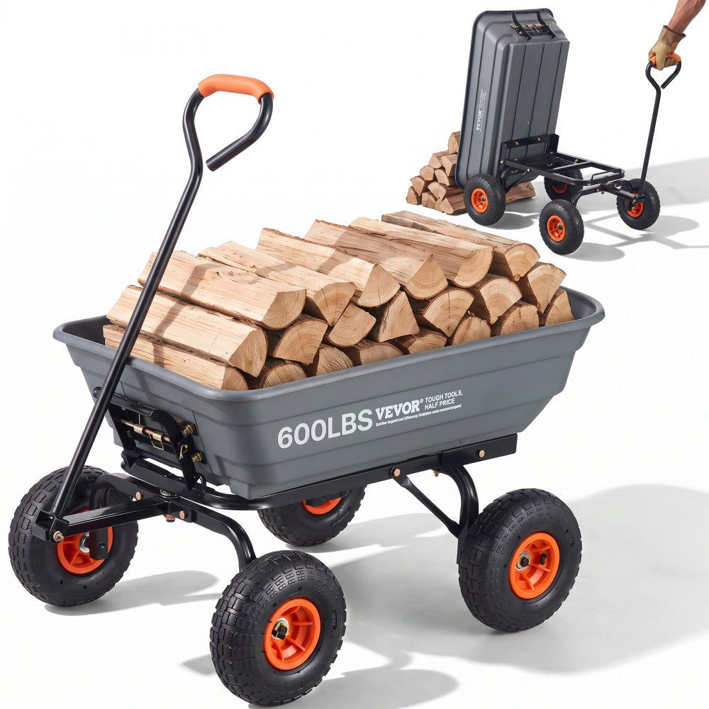 VEVOR Garden Cart, Durable Poly Dump Cart with Simple Assembly Steel Framework, Versatile Dump Cart with Dual-Function