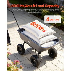 VEVOR Garden Dump Cart, 600 lbs Poly Dump Cart, Garden Carts Dumps Wagon with 90° Quick-Dumps Mechanism, 180° Swivel
