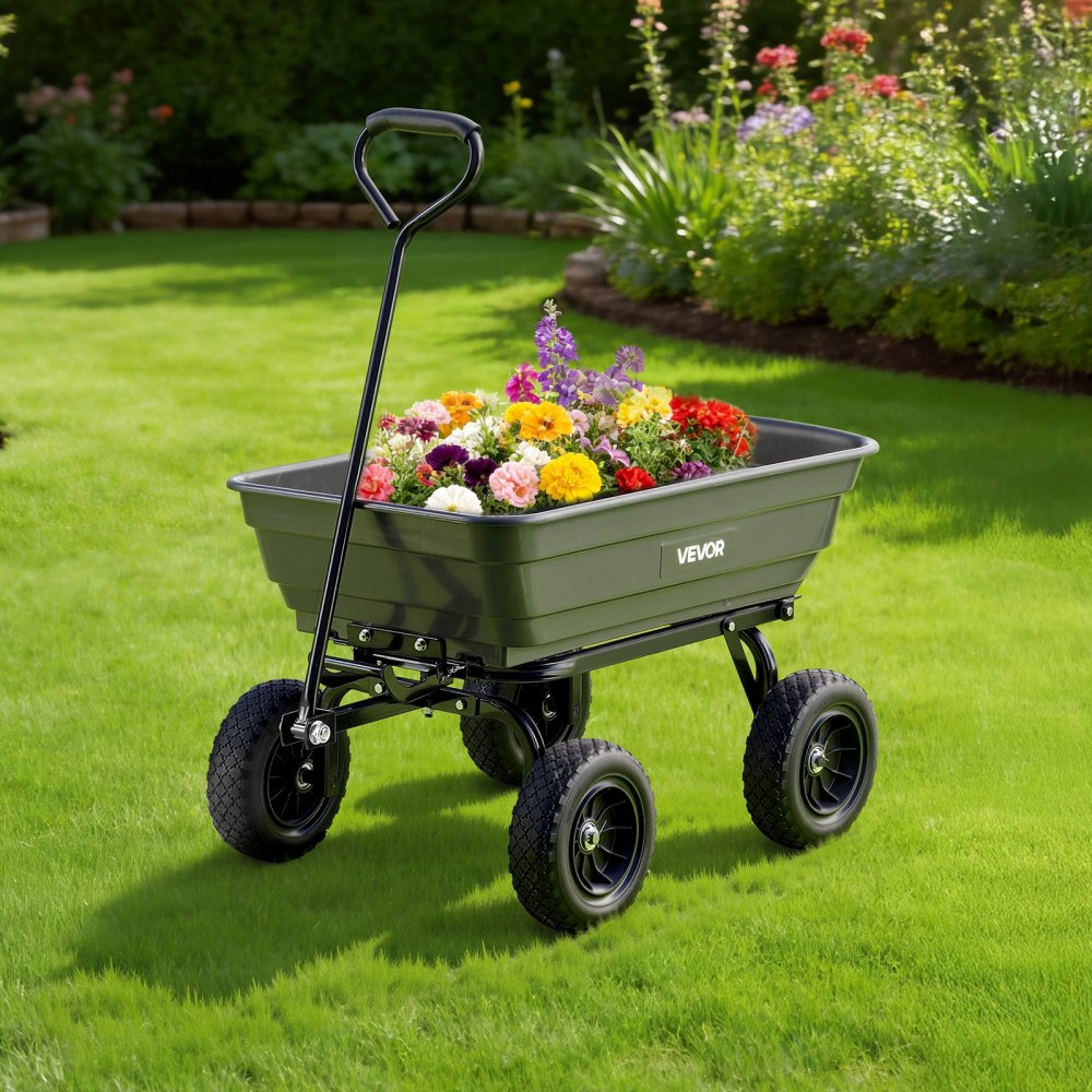 VEVOR Garden Dump Cart, 600 lbs Poly Dump Cart, Garden Carts Dumps Wagon with 90° Quick-Dumps Mechanism, 180° Swivel