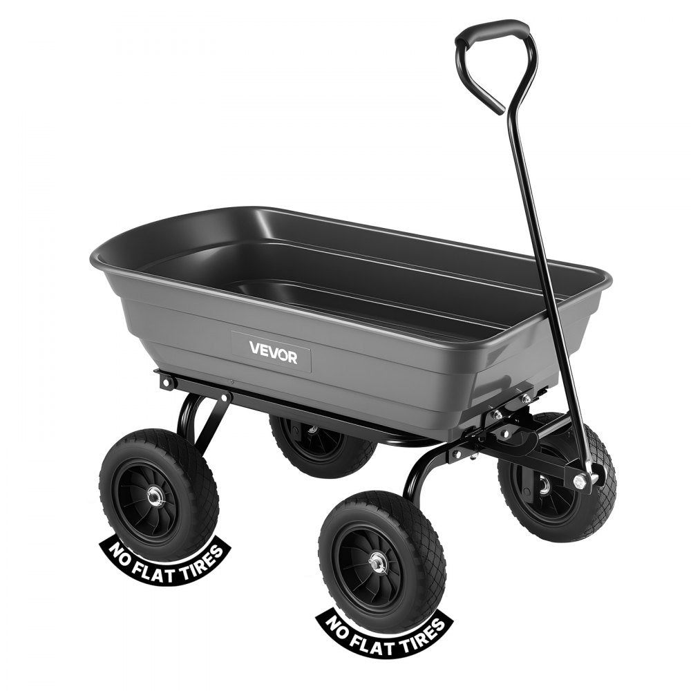 VEVOR Garden Dump Cart, 600 lbs Poly Dump Cart, Garden Carts Dumps Wagon with 90° Quick-Dumps Mechanism, 180° Swivel