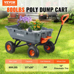 VEVOR Garden Cart, Durable Poly Dump Cart with Simple Assembly Steel Structure, Versatile Dump Wagon with Dual-Function