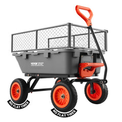 VEVOR Garden Dump Cart, 800 lbs Poly Dump Cart, Garden Carts Dumps Wagon with Storage Fence, 90° Quick-Dumps Mechanism